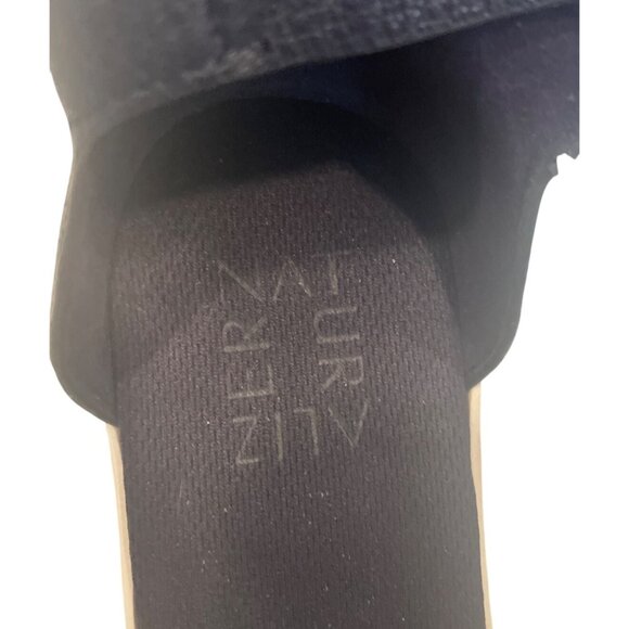 Navy Leather Riviera Wedge Sandals With Ankle Strap Size 7M Comfort Timeless Adj - Picture 4 of 6